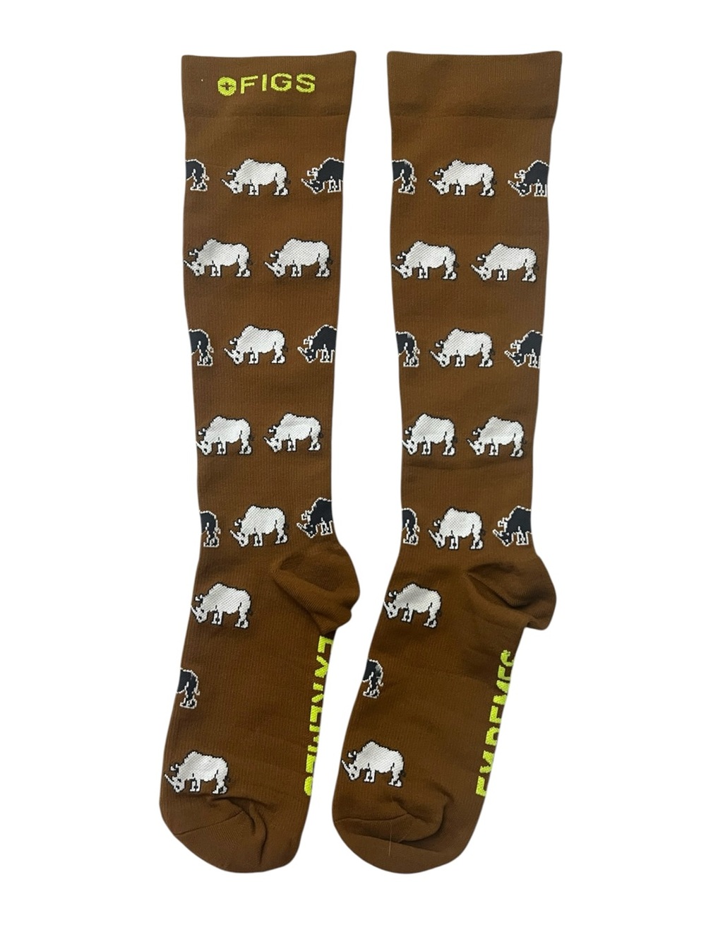 FIGS Unisex Brown Rhinoceros Knee High Compression Socks L Work Travel